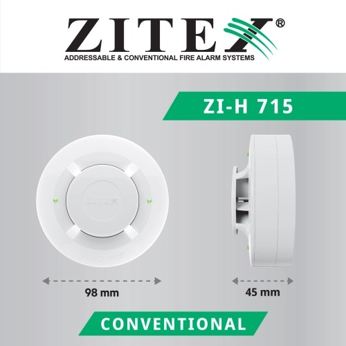 دتکتور حرارتی زیتکس ZI-H 715 دما ثابت ابعاد
