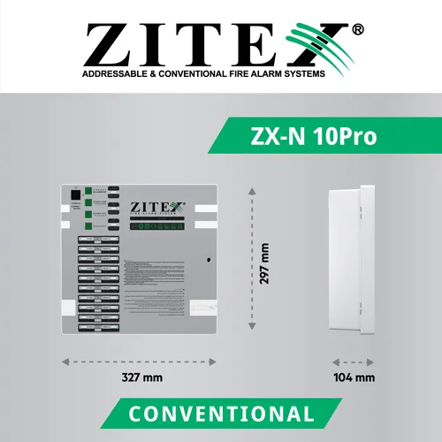 پوستر ابعاد پنل اعلام حریق ۱۰ زون زیتکس ZX-N 10 PRO